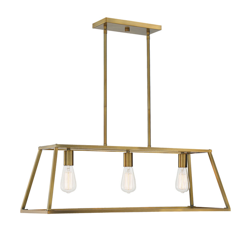 Three Light Linear Chandelier<br /><span style="color:#4AB0CE;">Entrega: 4-10 dias en USA</span><br /><span style="color:#4AB0CE;font-size:60%;">PREGUNTE POR ENTREGA EN PANAMA</span><br />Collection: Denton<br />Finish: Warm Brass