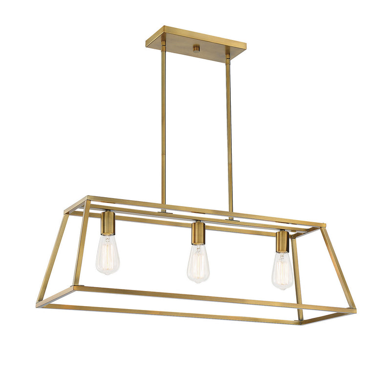 Three Light Linear Chandelier<br /><span style="color:#4AB0CE;">Entrega: 4-10 dias en USA</span><br /><span style="color:#4AB0CE;font-size:60%;">PREGUNTE POR ENTREGA EN PANAMA</span><br />Collection: Denton<br />Finish: Warm Brass