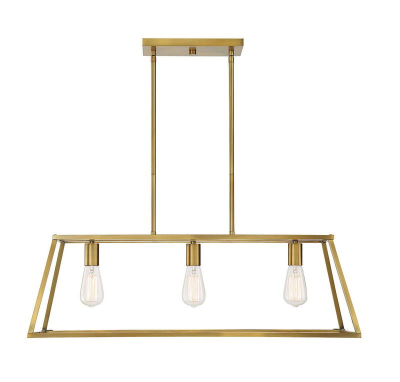 Three Light Linear Chandelier<br /><span style="color:#4AB0CE;">Entrega: 4-10 dias en USA</span><br /><span style="color:#4AB0CE;font-size:60%;">PREGUNTE POR ENTREGA EN PANAMA</span><br />Collection: Denton<br />Finish: Warm Brass