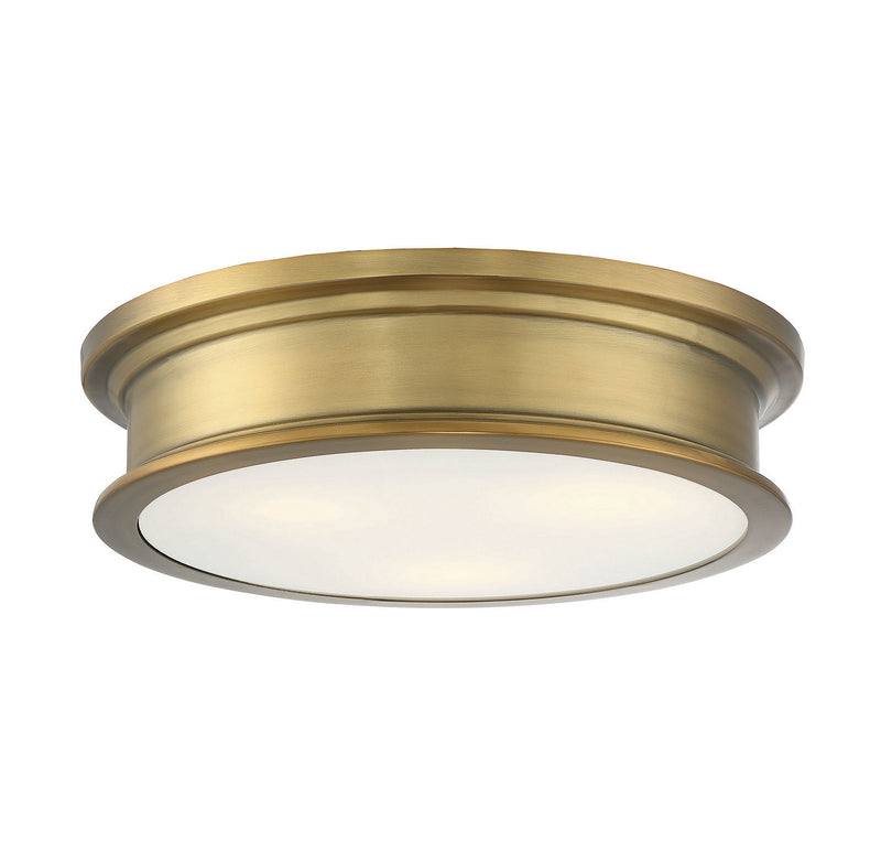 Three Light Flush Mount<br /><span style="color:#4AB0CE;">Entrega: 4-10 dias en USA</span><br /><span style="color:#4AB0CE;font-size:60%;">PREGUNTE POR ENTREGA EN PANAMA</span><br />Collection: Watkins<br />Finish: Warm Brass