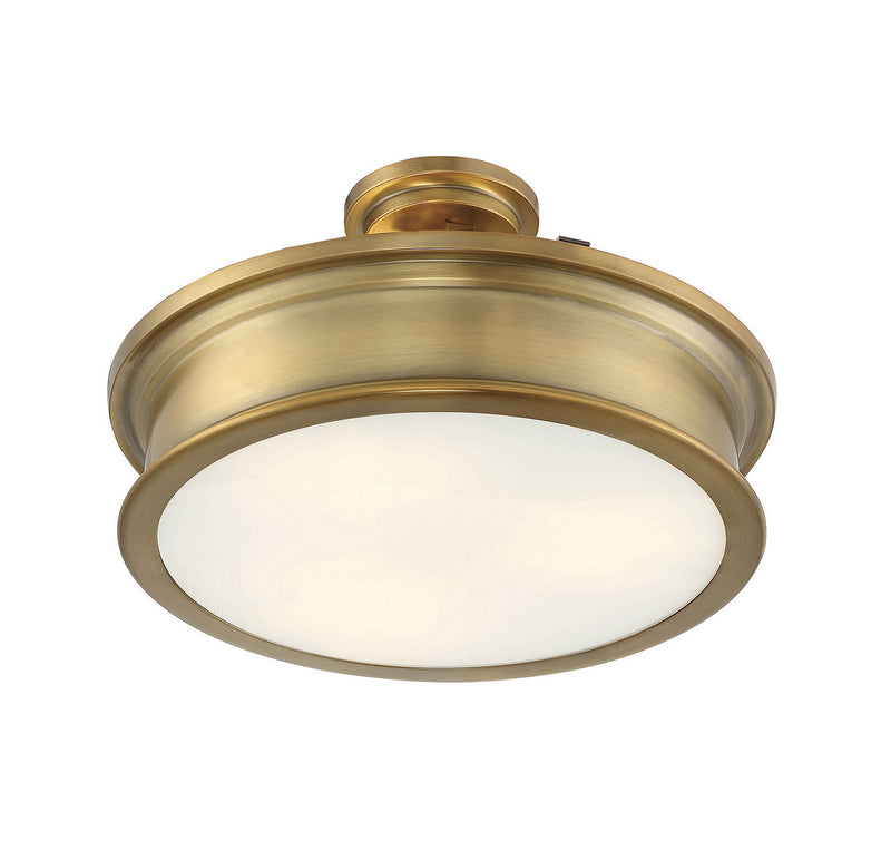 Three Light Semi-Flush Mount<br /><span style="color:#4AB0CE;">Entrega: 4-10 dias en USA</span><br /><span style="color:#4AB0CE;font-size:60%;">PREGUNTE POR ENTREGA EN PANAMA</span><br />Collection: Watkins<br />Finish: Warm Brass