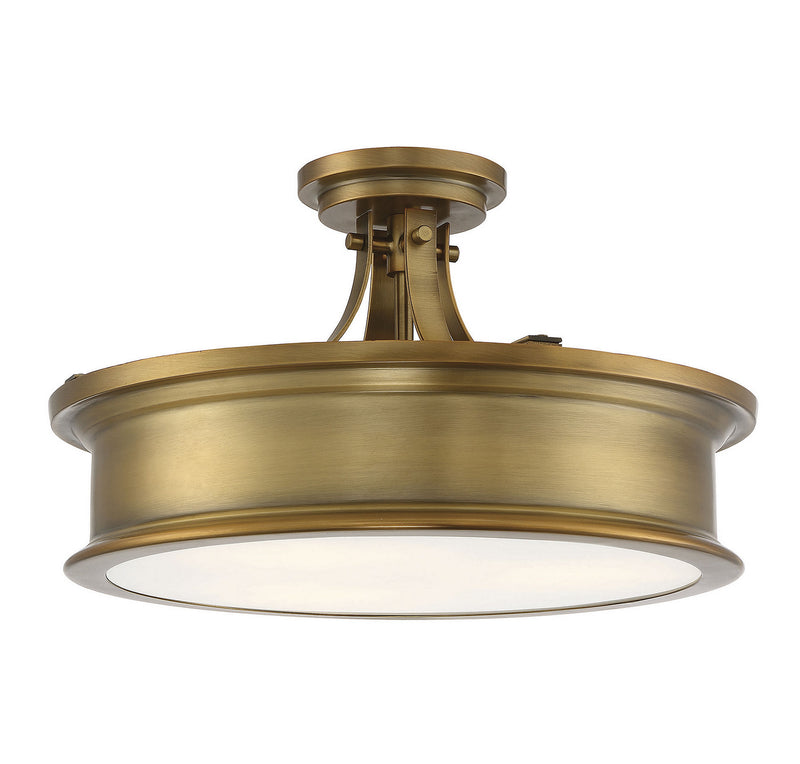 Three Light Semi-Flush Mount<br /><span style="color:#4AB0CE;">Entrega: 4-10 dias en USA</span><br /><span style="color:#4AB0CE;font-size:60%;">PREGUNTE POR ENTREGA EN PANAMA</span><br />Collection: Watkins<br />Finish: Warm Brass