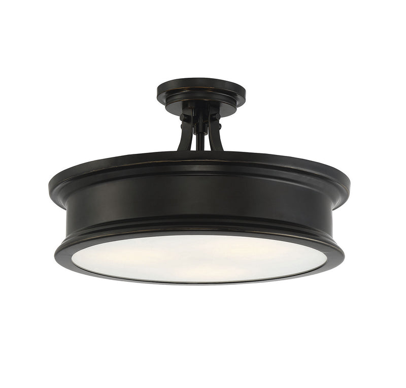 Three Light Semi-Flush Mount<br /><span style="color:#4AB0CE;">Entrega: 4-10 dias en USA</span><br /><span style="color:#4AB0CE;font-size:60%;">PREGUNTE POR ENTREGA EN PANAMA</span><br />Collection: Watkins<br />Finish: Classic Bronze