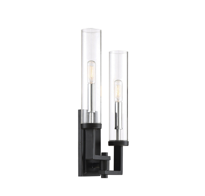 Two Light Wall Sconce<br /><span style="color:#4AB0CE;">Entrega: 4-10 dias en USA</span><br /><span style="color:#4AB0CE;font-size:60%;">PREGUNTE POR ENTREGA EN PANAMA</span><br />Collection: Folsom<br />Finish: Matte Black with Polished Chrome Accents