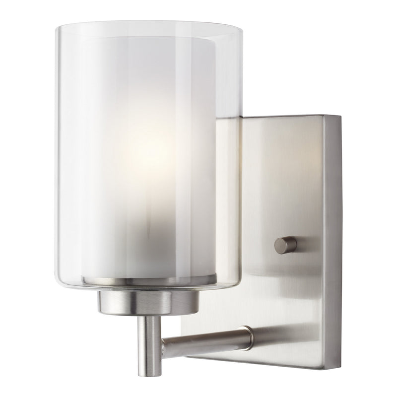 One Light Wall / Bath Sconce<br /><span style="color:#4AB0CE;">Entrega: 4-10 dias en USA</span><br /><span style="color:#4AB0CE;font-size:60%;">PREGUNTE POR ENTREGA EN PANAMA</span><br />Collection: Elmwood Park<br />Finish: Brushed Nickel