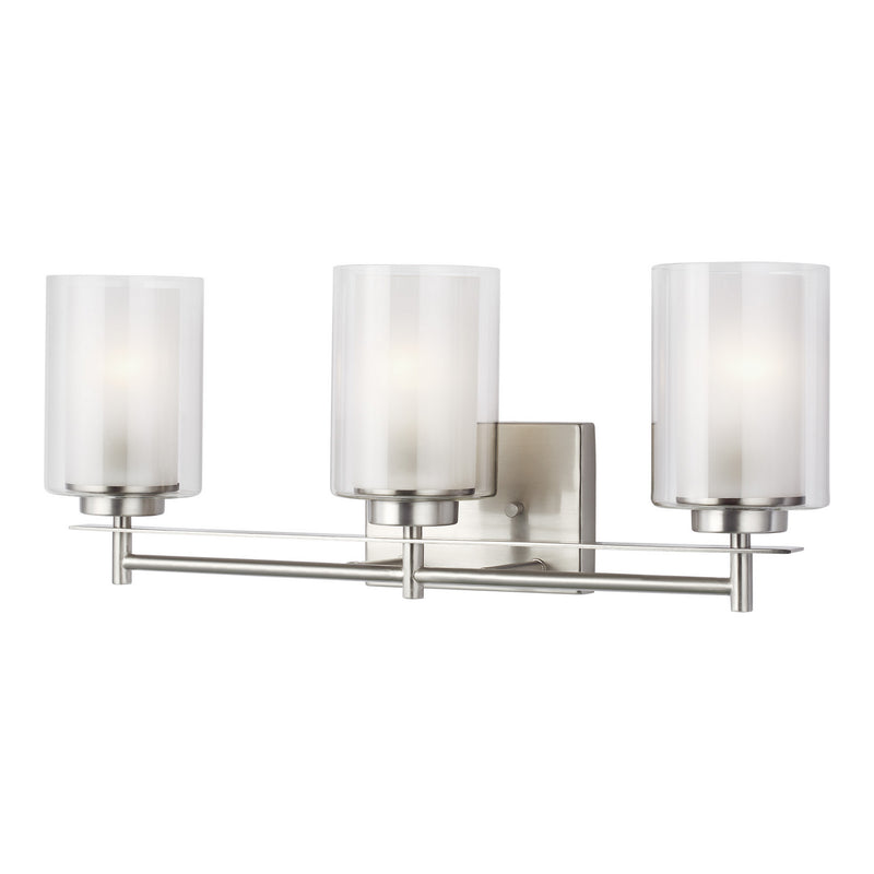 Three Light Wall / Bath<br /><span style="color:#4AB0CE;">Entrega: 4-10 dias en USA</span><br /><span style="color:#4AB0CE;font-size:60%;">PREGUNTE POR ENTREGA EN PANAMA</span><br />Collection: Elmwood Park<br />Finish: Brushed Nickel