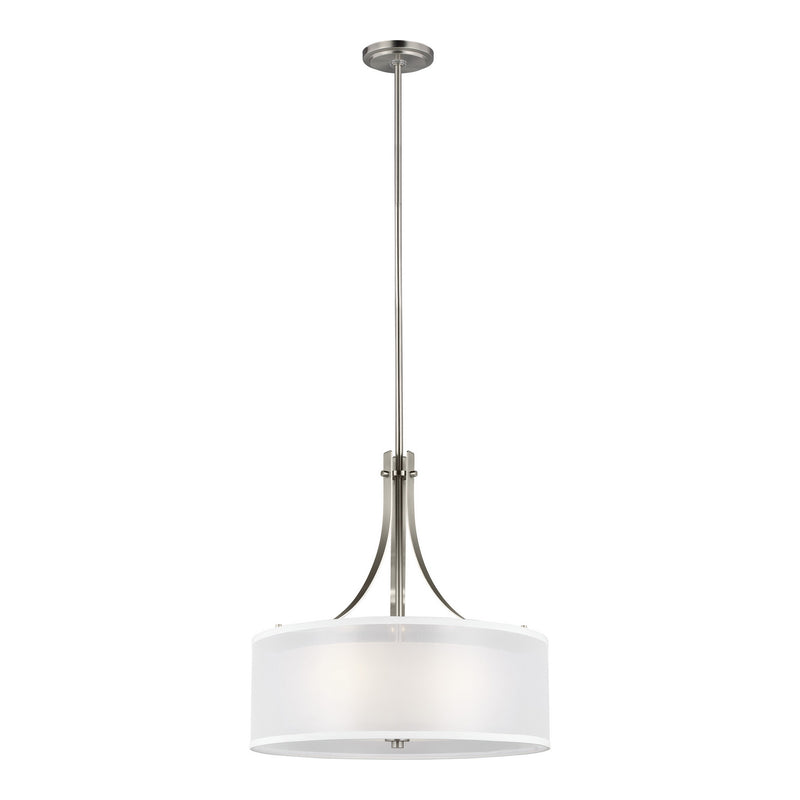 Three Light Pendant<br /><span style="color:#4AB0CE;">Entrega: 4-10 dias en USA</span><br /><span style="color:#4AB0CE;font-size:60%;">PREGUNTE POR ENTREGA EN PANAMA</span><br />Collection: Elmwood Park<br />Finish: Brushed Nickel