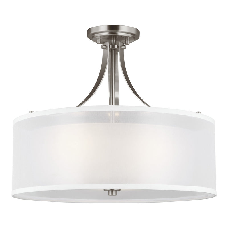 Generation Lighting - 7737303-962 - Three Light Semi-Flush Mount - Elmwood Park - Brushed Nickel