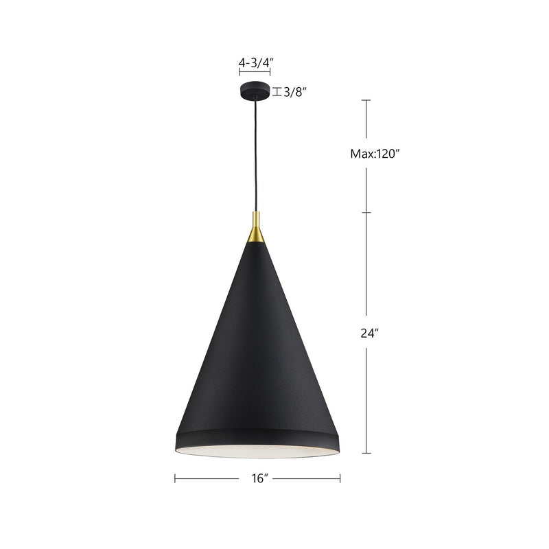 Kuzco Lighting - 492716-BK/GD - One Light Pendant - Dorothy - Black With Gold Detail