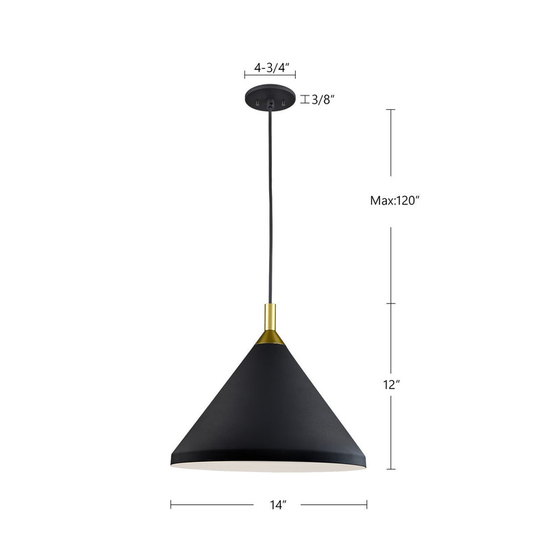 Kuzco Lighting - 492814-BK/GD - One Light Pendant - Dorothy - Black With Gold Detail