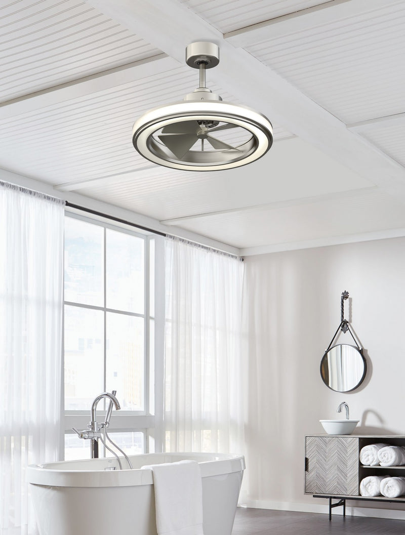 16"Ceiling Fan<br /><span style="color:#4AB0CE;">Entrega: 4-10 dias en USA</span><br /><span style="color:#4AB0CE;font-size:60%;">PREGUNTE POR ENTREGA EN PANAMA</span><br />Collection: Gleam<br />Finish: Brushed Nickel