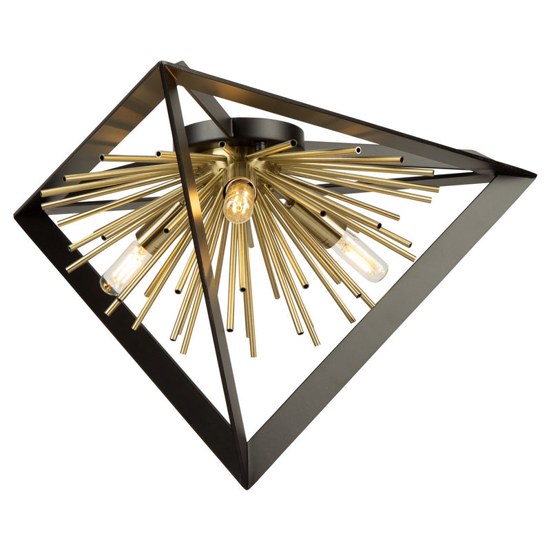 Three Light Flush Mount<br /><span style="color:#4AB0CE;">Entrega: 4-10 dias en USA</span><br /><span style="color:#4AB0CE;font-size:60%;">PREGUNTE POR ENTREGA EN PANAMA</span><br />Collection: Sunburst<br />Finish: Matte Black & Satin Brass