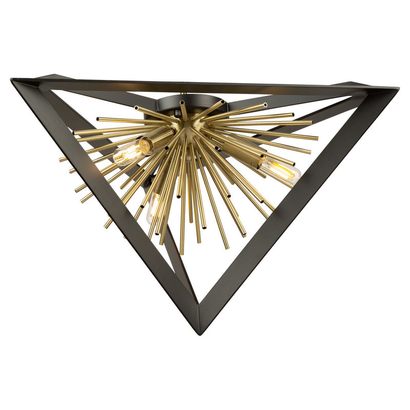 Three Light Flush Mount<br /><span style="color:#4AB0CE;">Entrega: 4-10 dias en USA</span><br /><span style="color:#4AB0CE;font-size:60%;">PREGUNTE POR ENTREGA EN PANAMA</span><br />Collection: Sunburst<br />Finish: Matte Black & Satin Brass