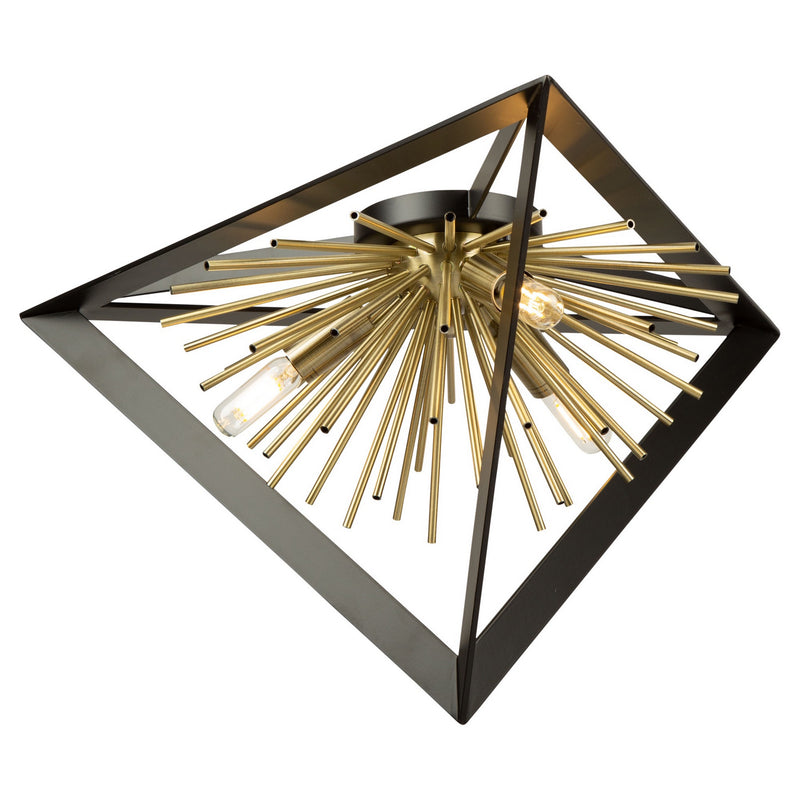 Three Light Flush Mount<br /><span style="color:#4AB0CE;">Entrega: 4-10 dias en USA</span><br /><span style="color:#4AB0CE;font-size:60%;">PREGUNTE POR ENTREGA EN PANAMA</span><br />Collection: Sunburst<br />Finish: Matte Black & Satin Brass