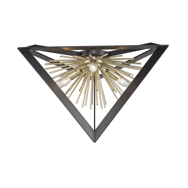 Three Light Flush Mount<br /><span style="color:#4AB0CE;">Entrega: 4-10 dias en USA</span><br /><span style="color:#4AB0CE;font-size:60%;">PREGUNTE POR ENTREGA EN PANAMA</span><br />Collection: Sunburst<br />Finish: Matte Black & Satin Brass