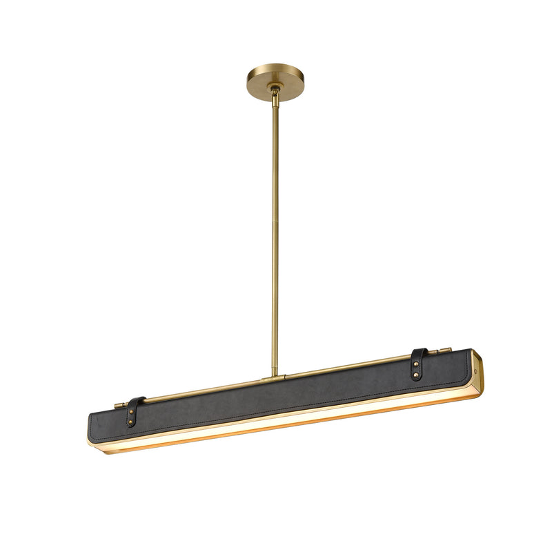 LED Pendant<br /><span style="color:#4AB0CE;">Entrega: 4-10 dias en USA</span><br /><span style="color:#4AB0CE;font-size:60%;">PREGUNTE POR ENTREGA EN PANAMA</span><br />Collection: Valise<br />Finish: Vintage Brass/Tuxedo Leather
