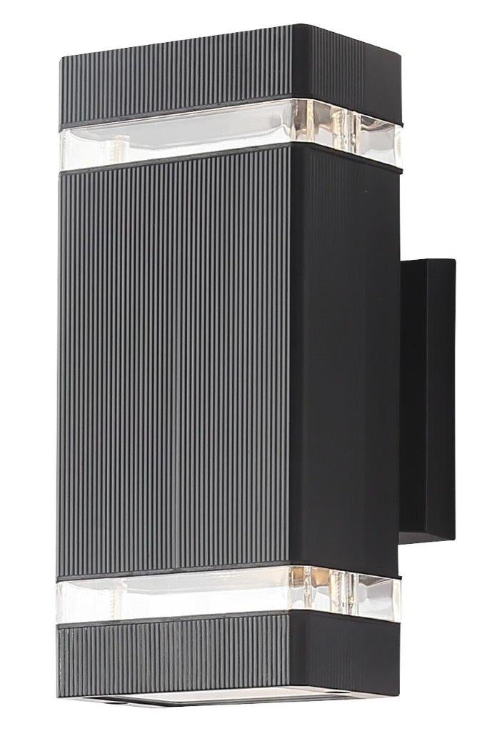 LÁMPARA DE PARED EXTERIOR DECORATIVA 2XGU10 -50W, CON ILUMINACION ARRIBA Y ABAJO, 110-240V, GRADO DE PROTECCION IP54 , ACABADO NEGRO.