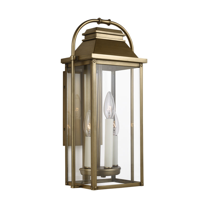 Three Light Lantern<br /><span style="color:#4AB0CE;">Entrega: 4-10 dias en USA</span><br /><span style="color:#4AB0CE;font-size:60%;">PREGUNTE POR ENTREGA EN PANAMA</span><br />Collection: Wellsworth<br />Finish: Painted Distressed Brass