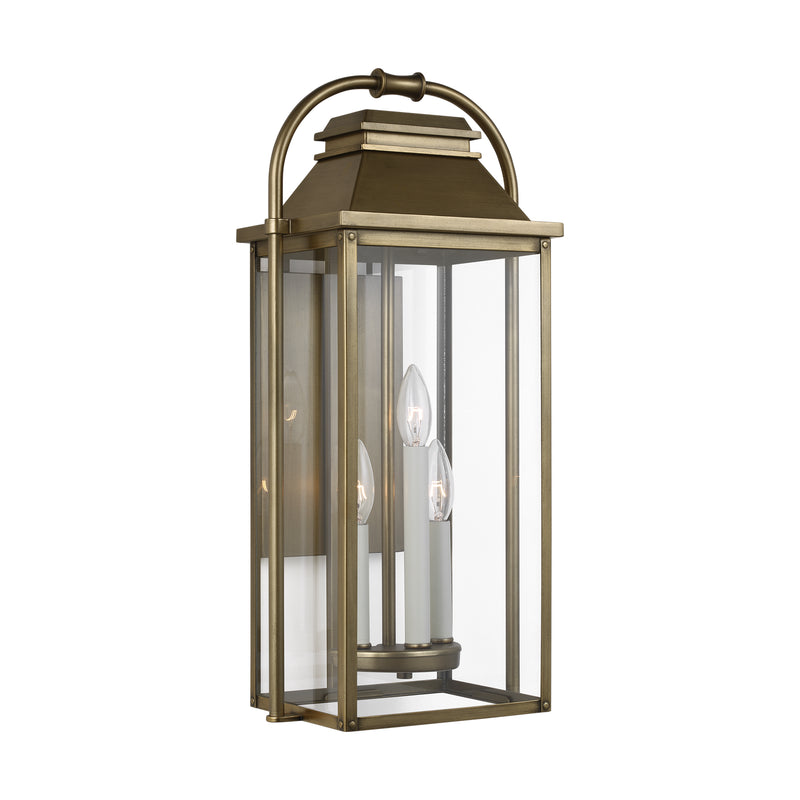 Three Light Lantern<br /><span style="color:#4AB0CE;">Entrega: 9-10 semanas en USA</span><br /><span style="color:#4AB0CE;font-size:60%;">PREGUNTE POR ENTREGA EN PANAMA</span><br />Collection: Wellsworth<br />Finish: Painted Distressed Brass
