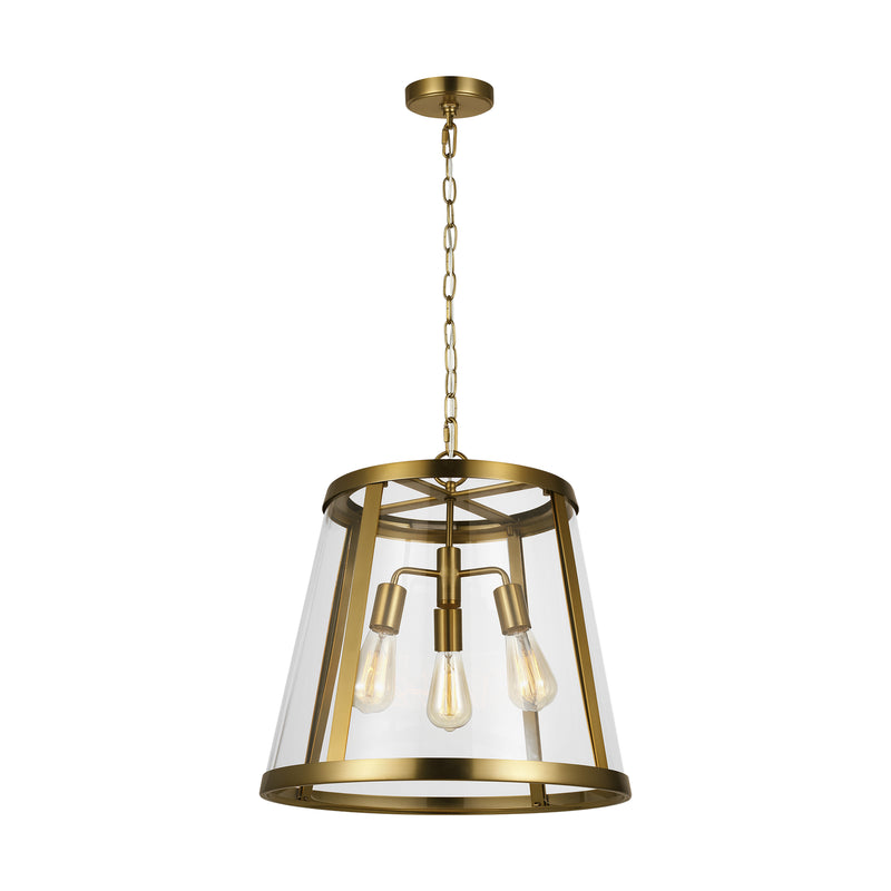 Three Light Pendant<br /><span style="color:#4AB0CE;">Entrega: 4-10 dias en USA</span><br /><span style="color:#4AB0CE;font-size:60%;">PREGUNTE POR ENTREGA EN PANAMA</span><br />Collection: Harrow<br />Finish: Burnished Brass