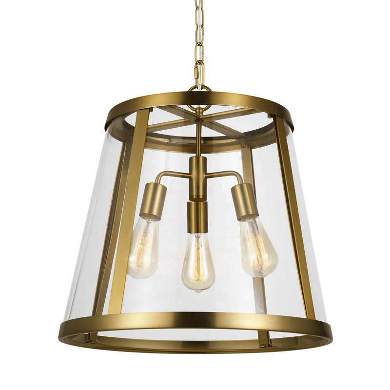 Three Light Pendant<br /><span style="color:#4AB0CE;">Entrega: 4-10 dias en USA</span><br /><span style="color:#4AB0CE;font-size:60%;">PREGUNTE POR ENTREGA EN PANAMA</span><br />Collection: Harrow<br />Finish: Burnished Brass