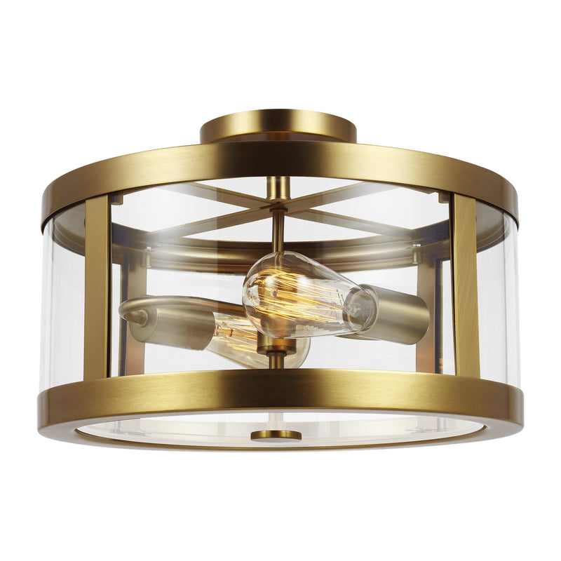 Two Light Semi-Flush Mount<br /><span style="color:#4AB0CE;">Entrega: 4-10 dias en USA</span><br /><span style="color:#4AB0CE;font-size:60%;">PREGUNTE POR ENTREGA EN PANAMA</span><br />Collection: Harrow<br />Finish: Burnished Brass