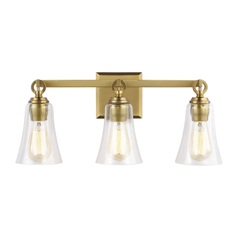 Three Light Vanity<br /><span style="color:#4AB0CE;">Entrega: 4-10 dias en USA</span><br /><span style="color:#4AB0CE;font-size:60%;">PREGUNTE POR ENTREGA EN PANAMA</span><br />Collection: Monterro<br />Finish: Burnished Brass