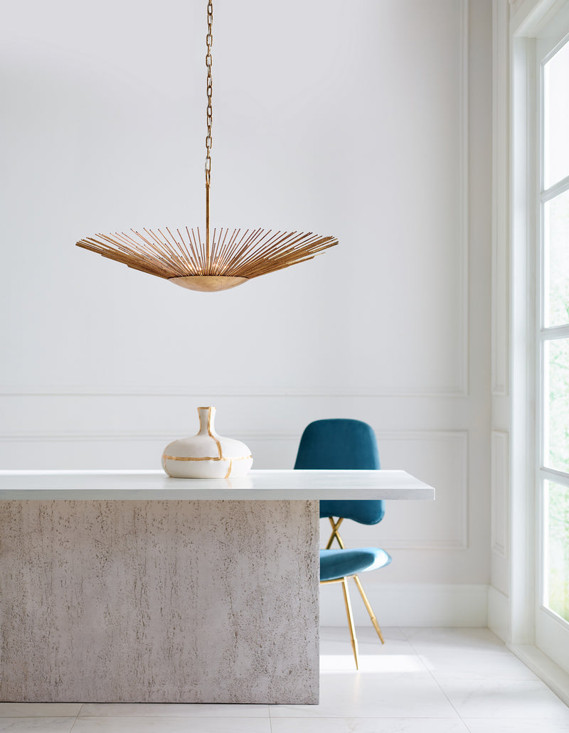 Four Light Pendant<br /><span style="color:#4AB0CE;">Entrega: 4-10 dias en USA</span><br /><span style="color:#4AB0CE;font-size:60%;">PREGUNTE POR ENTREGA EN PANAMA</span><br />Collection: Helios<br />Finish: Antique Gild