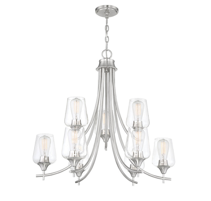 Nine Light Chandelier<br /><span style="color:#4AB0CE;">Entrega: 4-10 dias en USA</span><br /><span style="color:#4AB0CE;font-size:60%;">PREGUNTE POR ENTREGA EN PANAMA</span><br />Collection: Octave<br />Finish: Satin Nickel