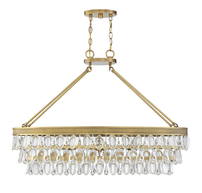 Eight Light Linear Chandelier<br /><span style="color:#4AB0CE;">Entrega: 4-10 dias en USA</span><br /><span style="color:#4AB0CE;font-size:60%;">PREGUNTE POR ENTREGA EN PANAMA</span><br />Collection: Windham<br />Finish: Warm Brass