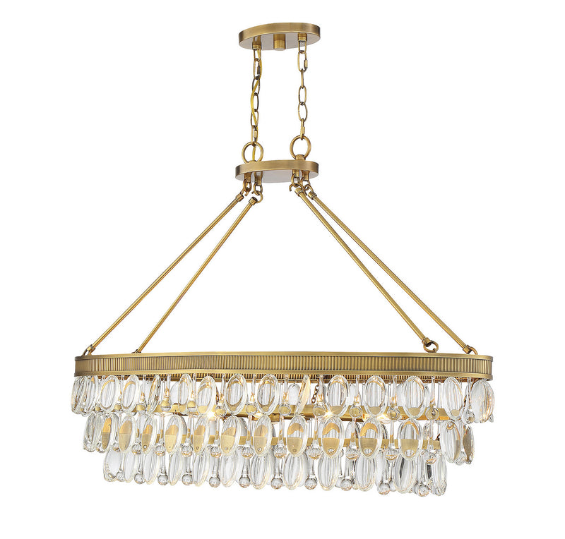 Eight Light Linear Chandelier<br /><span style="color:#4AB0CE;">Entrega: 4-10 dias en USA</span><br /><span style="color:#4AB0CE;font-size:60%;">PREGUNTE POR ENTREGA EN PANAMA</span><br />Collection: Windham<br />Finish: Warm Brass