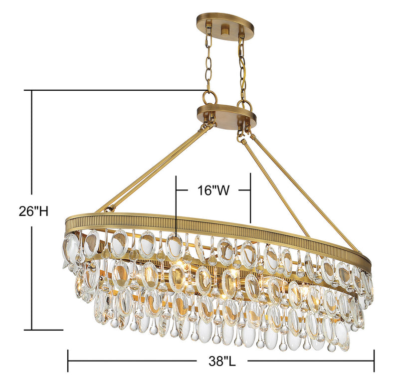 Eight Light Linear Chandelier<br /><span style="color:#4AB0CE;">Entrega: 4-10 dias en USA</span><br /><span style="color:#4AB0CE;font-size:60%;">PREGUNTE POR ENTREGA EN PANAMA</span><br />Collection: Windham<br />Finish: Warm Brass