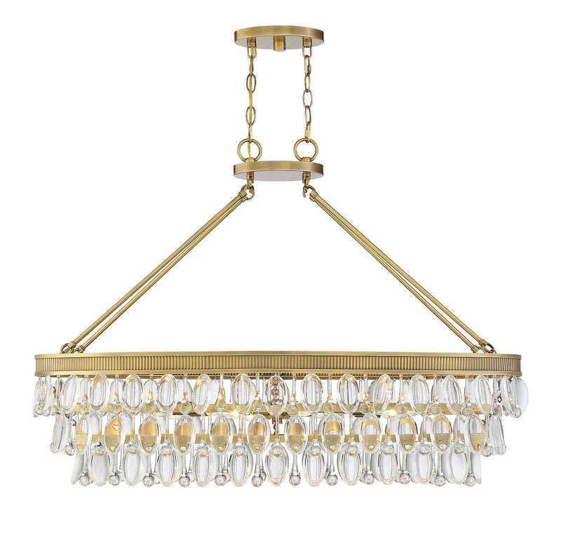 Eight Light Linear Chandelier<br /><span style="color:#4AB0CE;">Entrega: 4-10 dias en USA</span><br /><span style="color:#4AB0CE;font-size:60%;">PREGUNTE POR ENTREGA EN PANAMA</span><br />Collection: Windham<br />Finish: Warm Brass