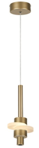 LÁMPARA DE TECHO COLGANTE DECORATIVA MODERNA LED 7W, TONALIDAD DE 3000K, 100-240V, 50-60HZ, GRADO DE PROTECCION IP20, ACABADO DORADO + ACRILICO.