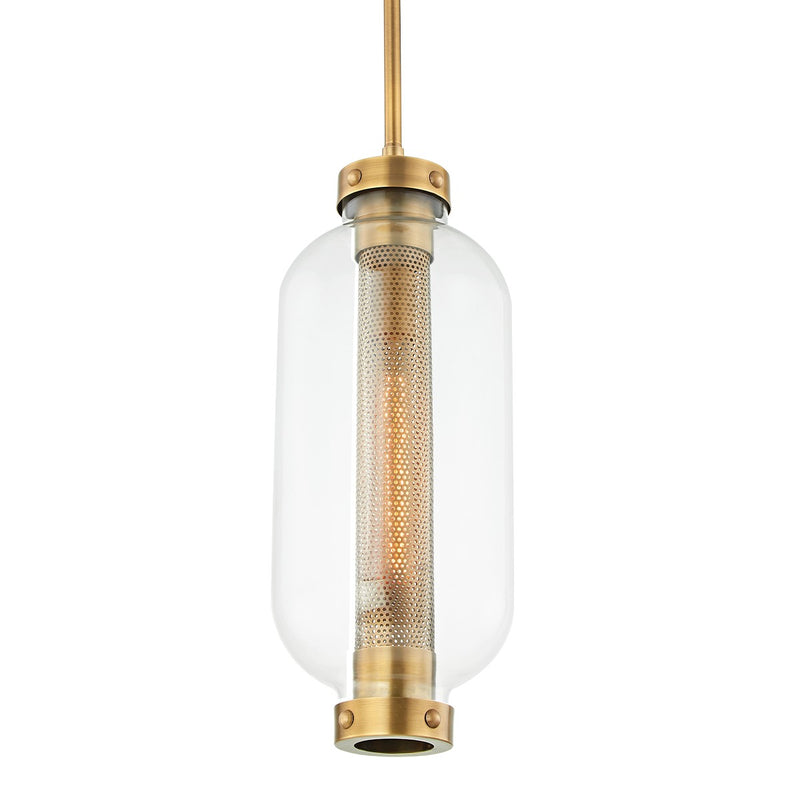 One Light Hanging Lantern<br /><span style="color:#4AB0CE;">Entrega: 4-10 dias en USA</span><br /><span style="color:#4AB0CE;font-size:60%;">PREGUNTE POR ENTREGA EN PANAMA</span><br />Collection: Atwater<br />Finish: Patina Brass