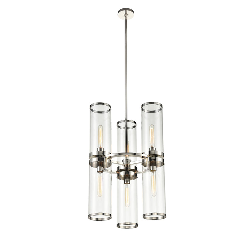 Six Light Chandelier<br /><span style="color:#4AB0CE;">Entrega: 4-10 dias en USA</span><br /><span style="color:#4AB0CE;font-size:60%;">PREGUNTE POR ENTREGA EN PANAMA</span><br />Collection: Revolve Ii<br />Finish: Clear Glass/Polished Nickel