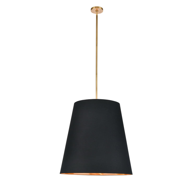 Three Light Pendant<br /><span style="color:#4AB0CE;">Entrega: 4-10 dias en USA</span><br /><span style="color:#4AB0CE;font-size:60%;">PREGUNTE POR ENTREGA EN PANAMA</span><br />Collection: Calor<br />Finish: Black Linen With Gold Parchment/Vintage Brass
