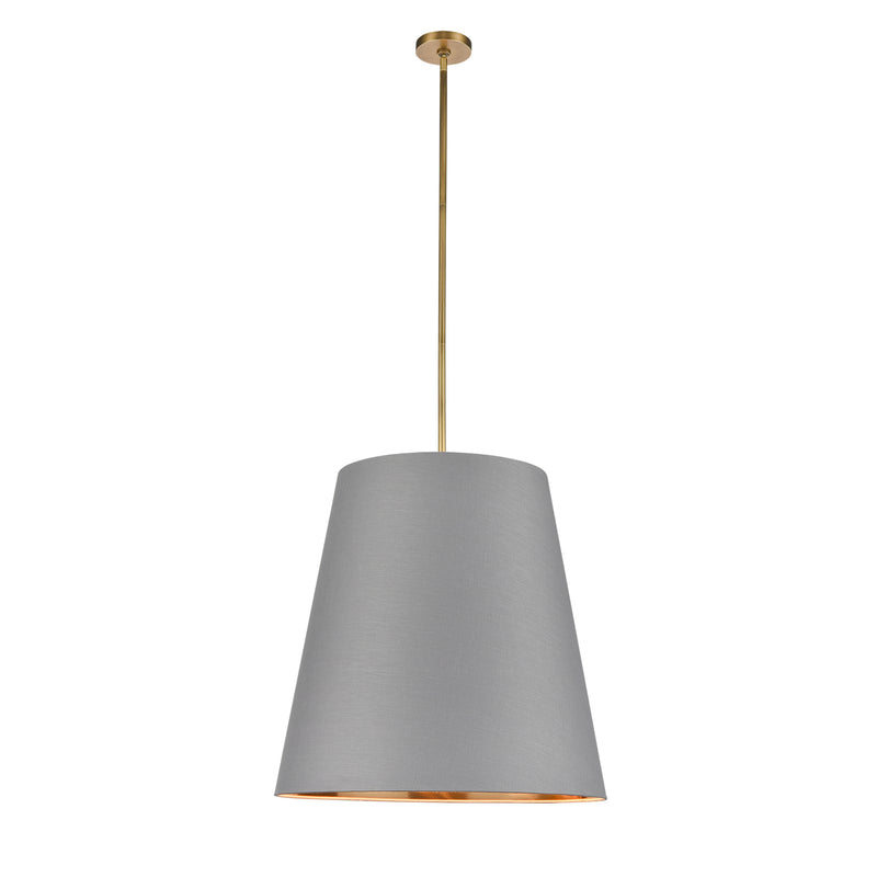 Three Light Pendant<br /><span style="color:#4AB0CE;">Entrega: 4-10 dias en USA</span><br /><span style="color:#4AB0CE;font-size:60%;">PREGUNTE POR ENTREGA EN PANAMA</span><br />Collection: Calor<br />Finish: Gray Linen With Gold Parchment/Vintage Brass