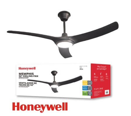 ABANICO DE TECHO MODELO MEMPHIS, PARA  EXTERIOR O INTERIOR 52”, 18W LED , AJUSTE DE TONALIDAD DE LUZ CCT: 30K, 40K, 65K, DIMEABLE, 110-240V, 50-60HZ, IP44, ACABADO NEGRO.