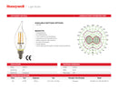 FOCO DIMEABLE FILAMENTO LED E14-5W, EMITE 600LM, TONALIDAD 2700K, 100-130V/50-60HZ, MARCA HONEYWELL.