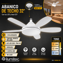 Abanico De Techo 32” Rosca E27 22W, 1760Lm, Cct 3000K, 4000K, 6000K Dimeable  3 Velocidades Control Remoto 110-240V.