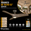 Abanico De Techo Zephyr 52" Con Luz Led 20W cct:27k,30k,40k,50k Dimeable 6 Velocidades sistema de control inteligente Google Home,Amazon Alexa,And Samsung Smarthings.