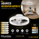 Abanico De Techo Austin 16¨Con Luz Led 25W Cct:30k,40k,60k Dimeable 6 Velocidades Control Remoto.