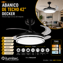 Abanico de techo 42" retractil Luz Led 24W Cct: 30K, 40K, 60K Dimeable 6 Velocidades Control Remoto 110-240V.