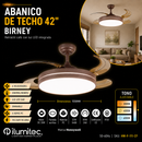 Abanico de techo 42" retractil Luz Led 24W Cct: 30K, 40K, 60K Dimeable 6 Velocidades Control Remoto 110-240V.