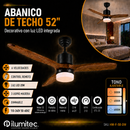 Abanico de techo 52"  con luz led 20w Cct 30k,40k, 60k Dimeable 6 Velocidades Con Control Remoto 110-240V.