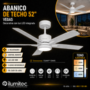 Abanico De Techo Vegas 52'' Con Luz Led 18W cct:30k, 40k, 60k Dimeable 6 velocidades Control Remoto 110-240V.