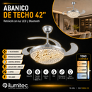 Abanico De Techo 42” Retráctil Led Integrado 35W Cct 30K 40K 60K Dimeable 6 Velocidades Bocina Bluetooth Control remoto 110-240V.
