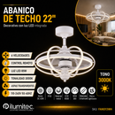 Abanico De Techo Decorativo 22" Con Luz Led  85W 3000K 6 Velocidades Control Remoto 110-240V.