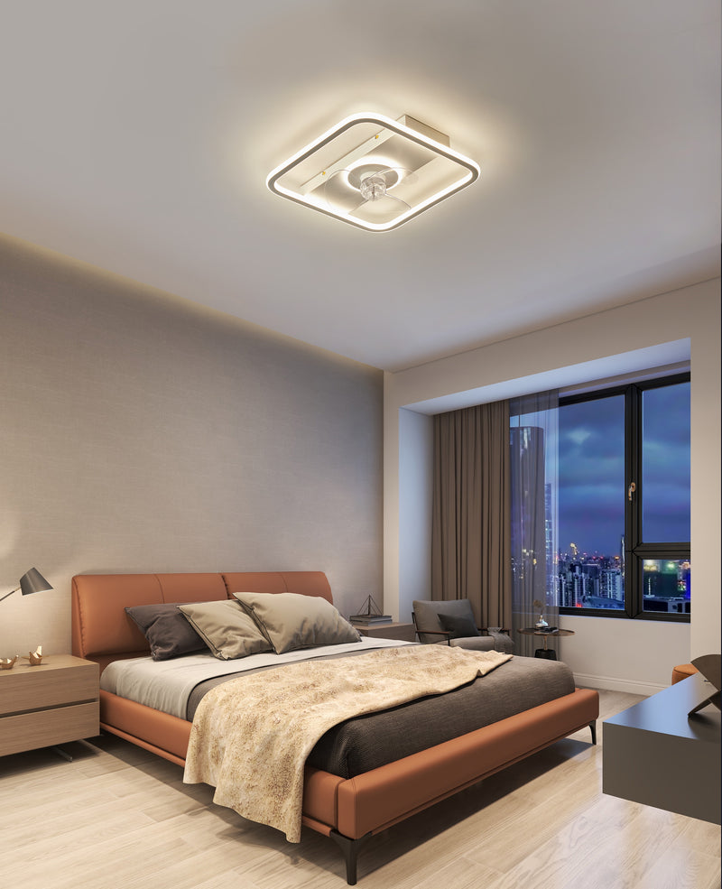 ABANICO DE TECHO DECORATIVO CON LUZ LED 70W, EMITE 1700LM, INTERRUPTOR CCT 30K,40K,65K, 110V-240V, 60-60HZ, CONTROL REMOTO ACABADO BLANCO METAL + ACRILICO.